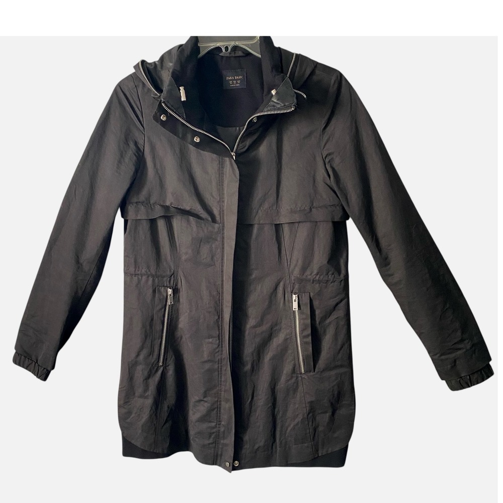 Zara Basic Women Black Hooded Lightweight Anorak Jacket XS